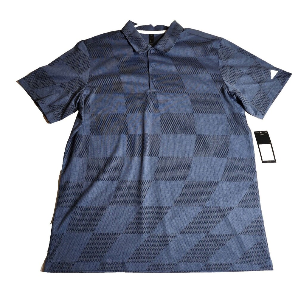 New Adidas Golf men's $65 WAVY MESH Polo Shirt Size Large Dusty Blue PL Ink BLK